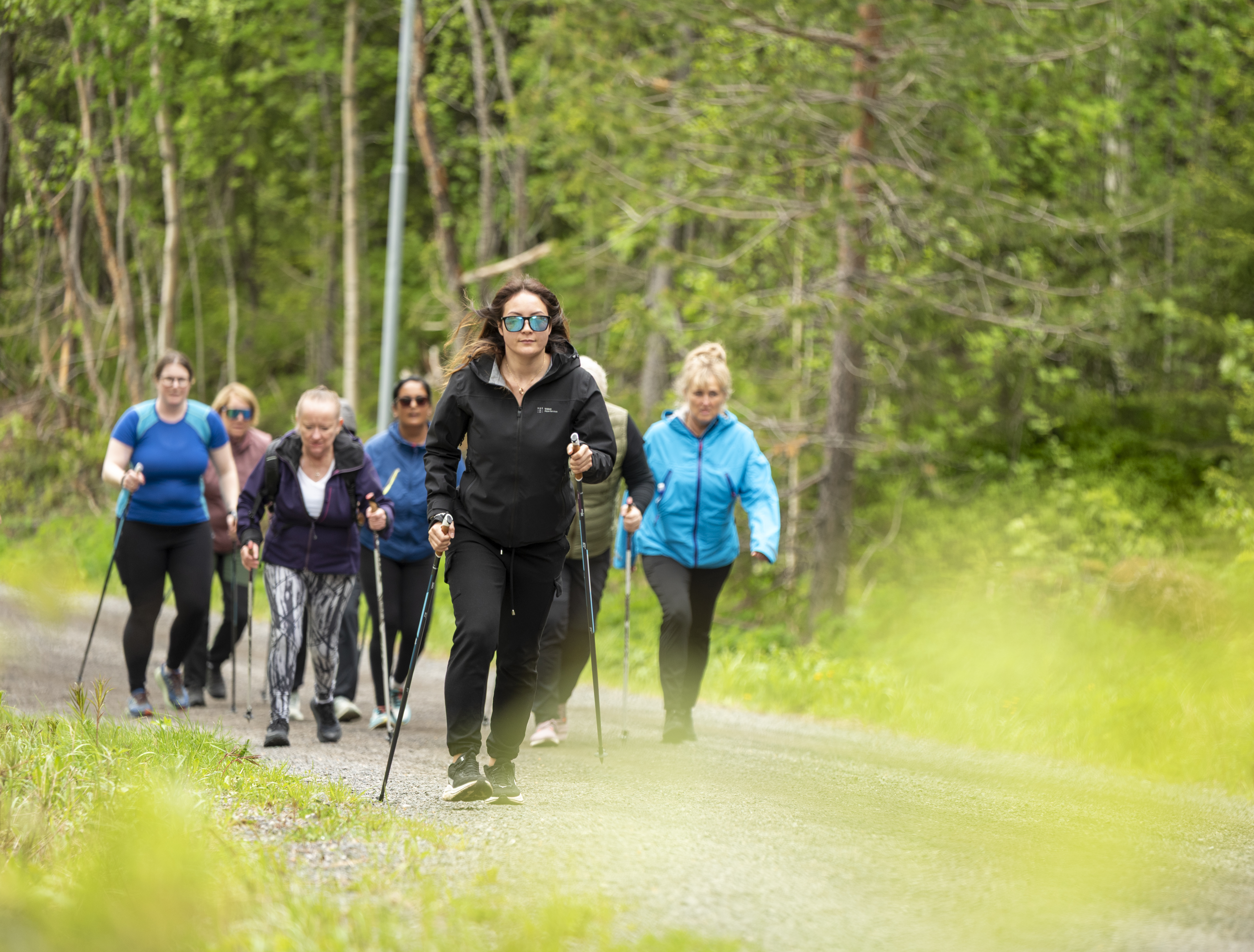 Kursdeltakere går tur med staver